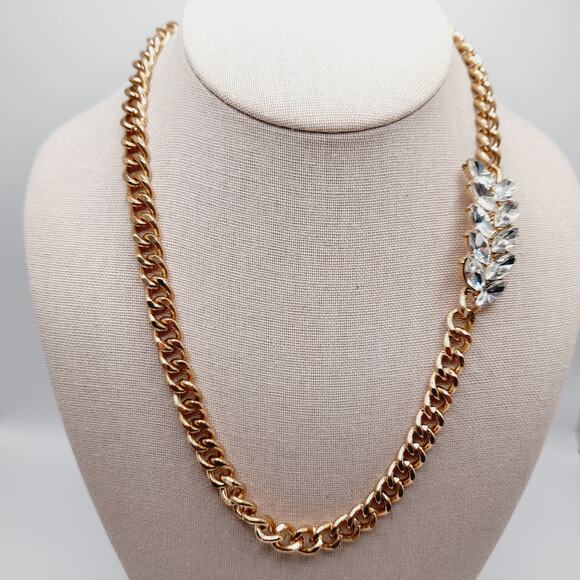 Vintage Gold Chain Necklace with Clear Rhinestone Accent 22 Inch Adjustable - Picture 2 of 8